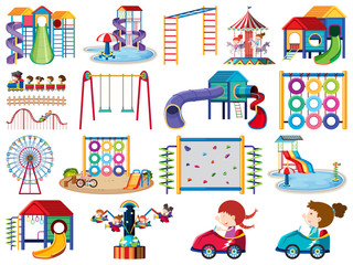 Large set of isolated objects of playground and kids