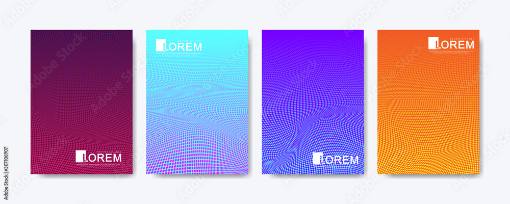 Poster Abstract geometric pattern background with lines halftone dots cover page layouts design texture. Modern colorful abstract gradient pattern background. Wave shapes halftone dots gradient texture.