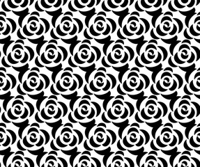 Flower geometric pattern with roses. Seamless vector background. White and black ornament. Ornament for fabric, wallpaper, packaging. Decorative print