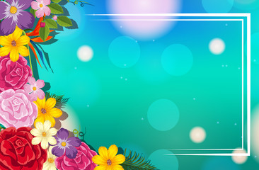 Fototapeta na wymiar Frame template design with colorful flowers