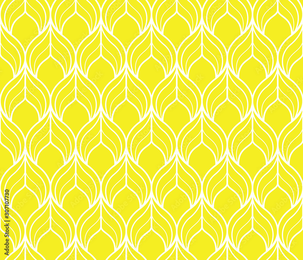 Wall mural the geometric pattern with wavy lines. seamless vector background. white and yellow texture. simple 