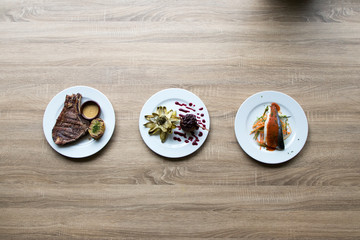 food in three plates