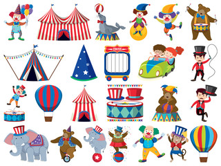 Large set of isolated objects of kids and circus