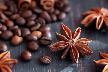 Obraz na płótnie Canvas Coffee beans and badyan close up