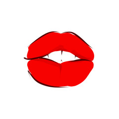 Women's lips with red lipstick. Hand drawn illustration. Vector