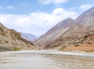 Two rivers are confluence at Zanskar Rivers, Leh Ladakh, India