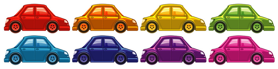 Set of cars in eigh different colors