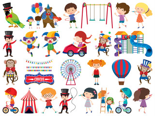 Fototapeta premium Large set of isolated objects of kids and circus