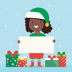 Christmas character holding blank banner.Vector