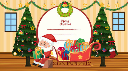 Christmas card template with Santa and trees