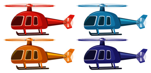 Set of four pictures of helicopters in different colors