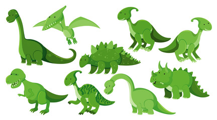 Large set of different types of dinosaurs in green © brgfx