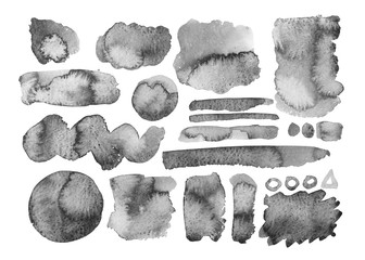 Set of watercolor brushes black on white background