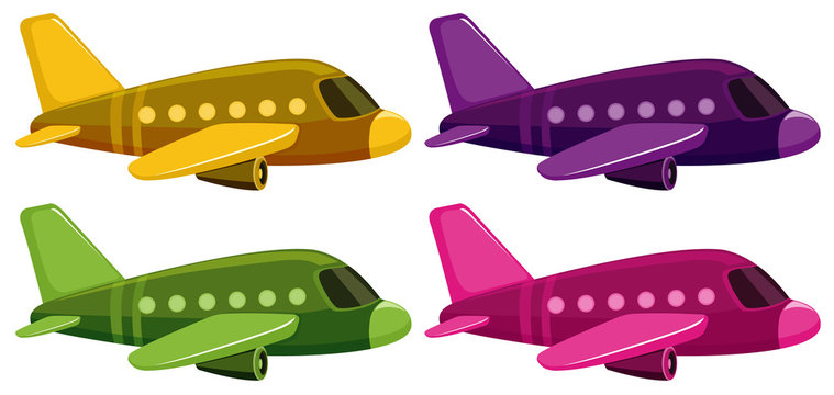 Set of four pictures of airplane in different color