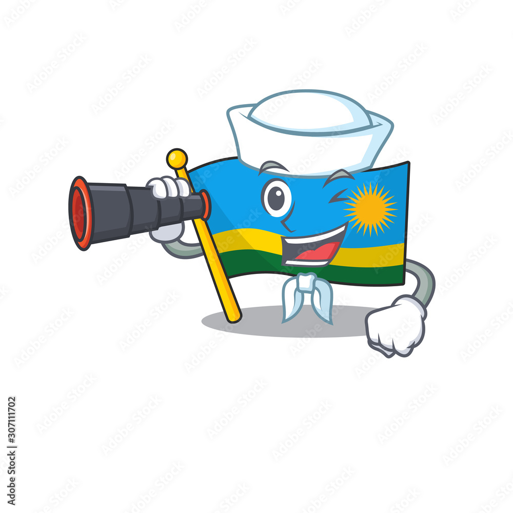 Canvas Prints smiling happy sailor with binocular flag rwanda cartoon design