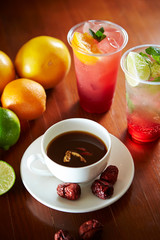 Chinese herbal medicine drink and fresh juice 