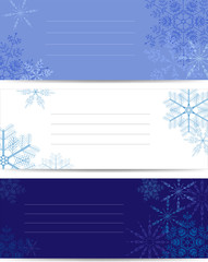 Naklejka na ściany i meble Set of cards for signatures with snowflakes. Winter background for invitations and congratulations.