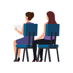 back business women sitting in chair isolated icon vector illustration design