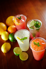 Fresh fruits cocktail drinks background 