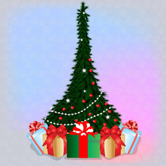 Christmas tree with presents. Vector art