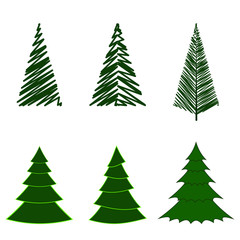 Set of Christmas trees isolated on white background. Vector illustration