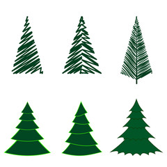 Set of Christmas trees isolated on white background. 