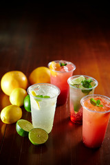 Fresh fruits cocktail drinks background 
