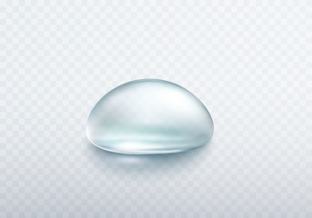 Water rain drop isolated on transparent background. Realistic pure droplet. Vector blue clear bubble or dew template.