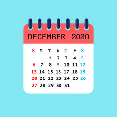 Vector illustration of tear-off calendar for December 2020