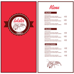 Lobster bar, fish and sea food restaurant menu sketch vector illustration. Fish and sea food cuisine frame menu restaurant or cafe. Seafood and fish sketch menu.