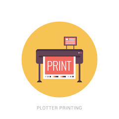 Large format full color latex printer plotter flat vector illustration