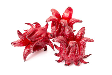 Roselle, isolated on a white background. Closeup