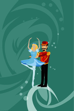 Ballet Nutcracker. Ballet Dancer Dances With The Nutcracker Under The Falling Snow. Winter Fairy-tale. Christmas.