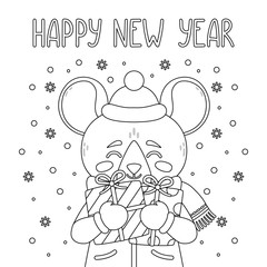 Obraz premium Happy New Year 2020 vector print with cute rat.