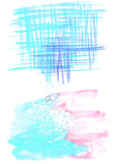 Fototapeta premium Abstract watercolor background. cold pink and blue background with stains. Colored stripes and strokes. 