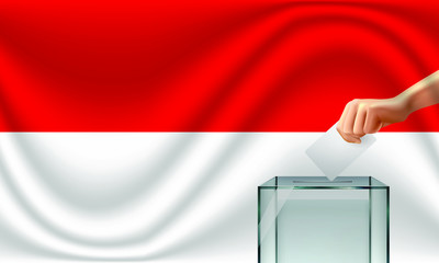Vote for Indonesia election with voting box and Indonesian flag. Vector Illustration.
