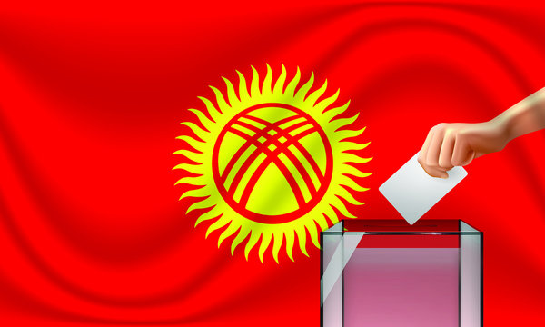 Vote For Kyrgyzstan Election With Voting Box And Flag. Vector Illustration.