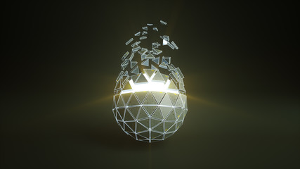 Sci-fi polygonal ball with glowing core 3D rendering