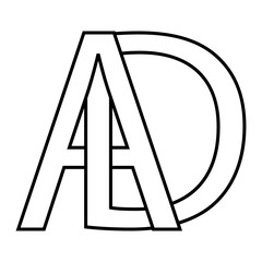 Logo ad icon sign two interlaced letters A D, vector logo ad first capital letters pattern alphabet a d