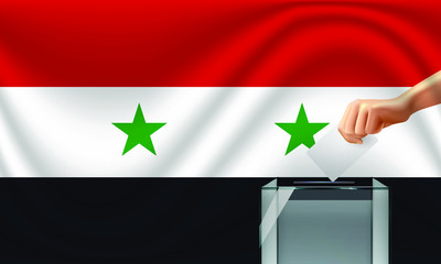 Vote for Syria election with voting box and Syrian flag. Vector Illustration.