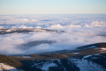 Clouds over the hills of Karkonosze Krkonose