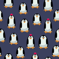 Cute penguins seamless pattern.