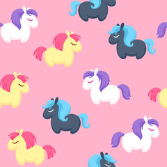 Colorful cute ponies seamless background.