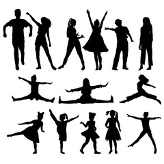 vector, on a white background, black silhouette of dancing people, set