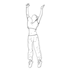 vector, on a white background, contour, sketch girl rejoices