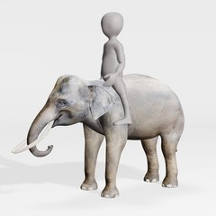 3D Render of Cartoon Character riding Elephant