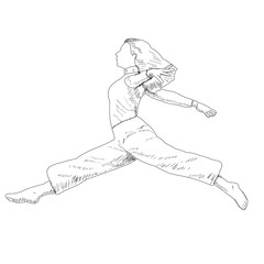 vector, on a white background, sketch girl dancing