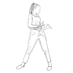  white background, outline, sketch girl dancing