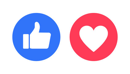 Obraz premium Flat hand like with red heart. Vector Illustration.