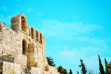 Parthenon in Acropolis Athens Greece on blue sky background.